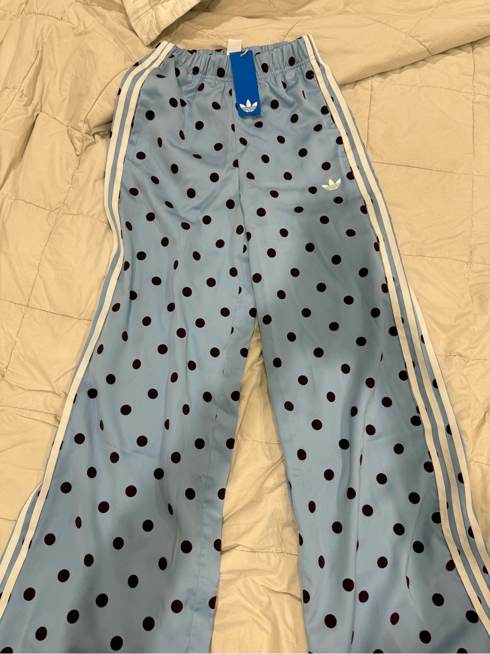 adidas Light Blue Wide-Leg Pants with Polka Dots